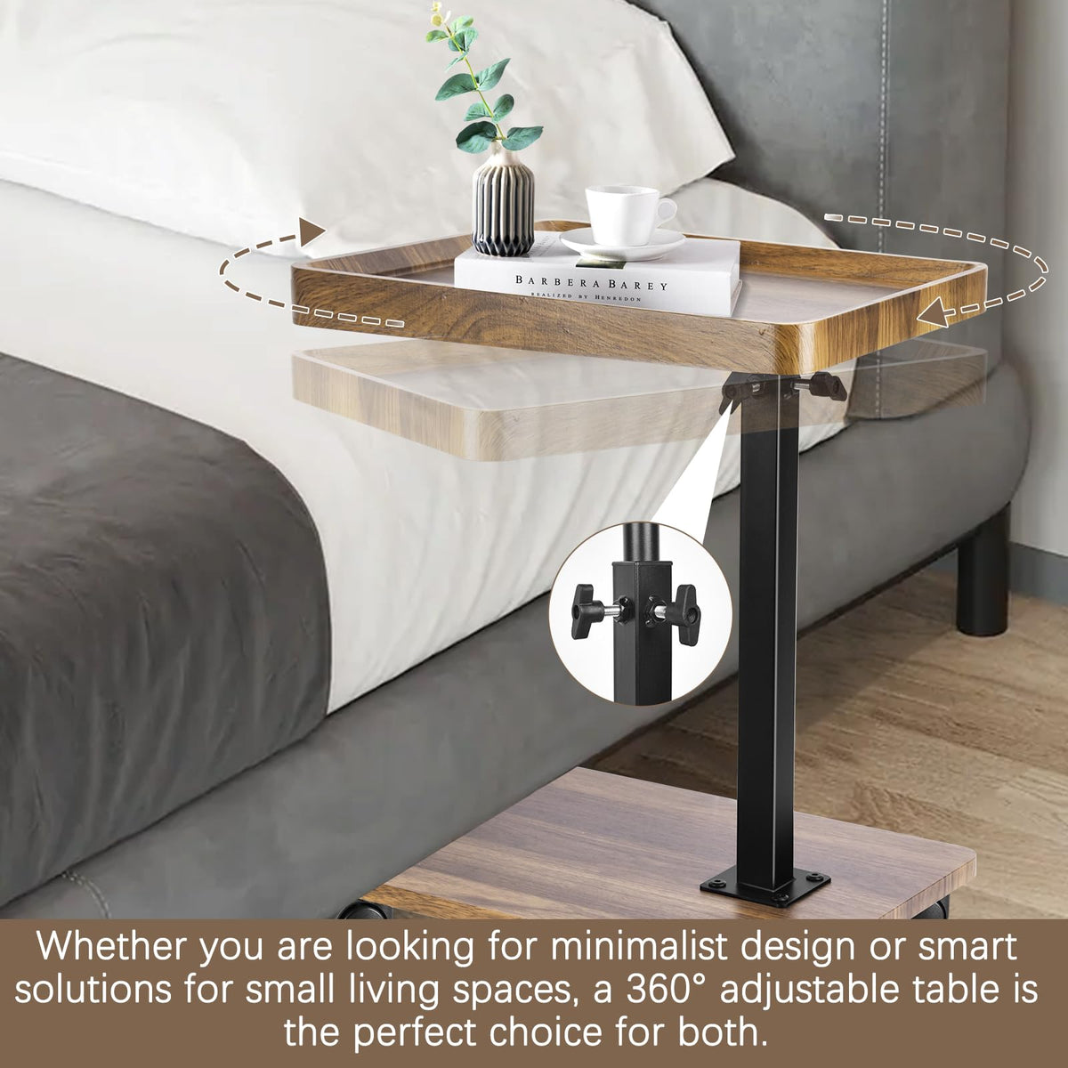 Turmegtt Adjustable Side Table C Shaped Side Table with Wheels - image 3