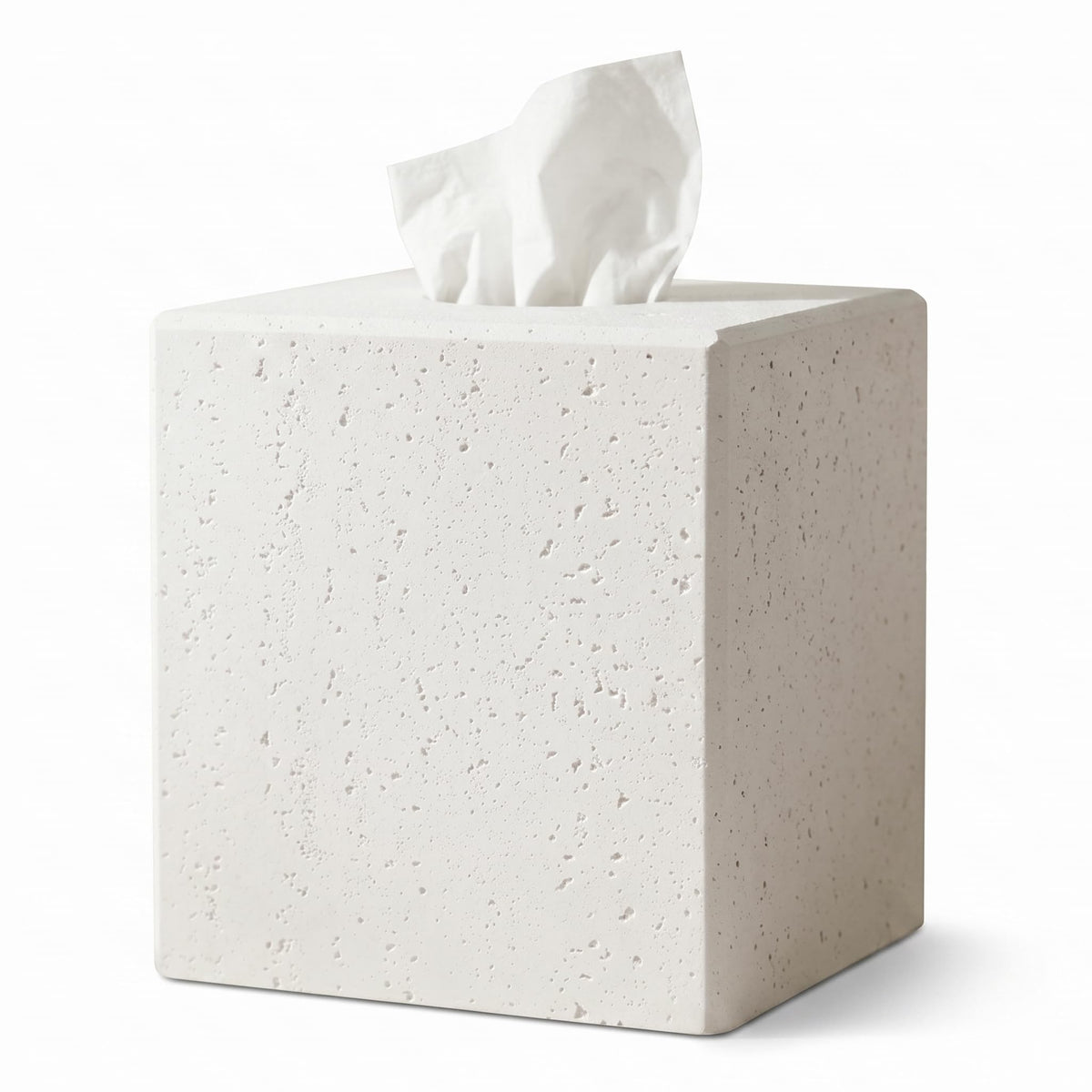 White Tissue Box Cover, Modern Square Decorative Tissue Box Holder with Travertine-Inspired Finish, Removable Magnetic Base Lid - image 1
