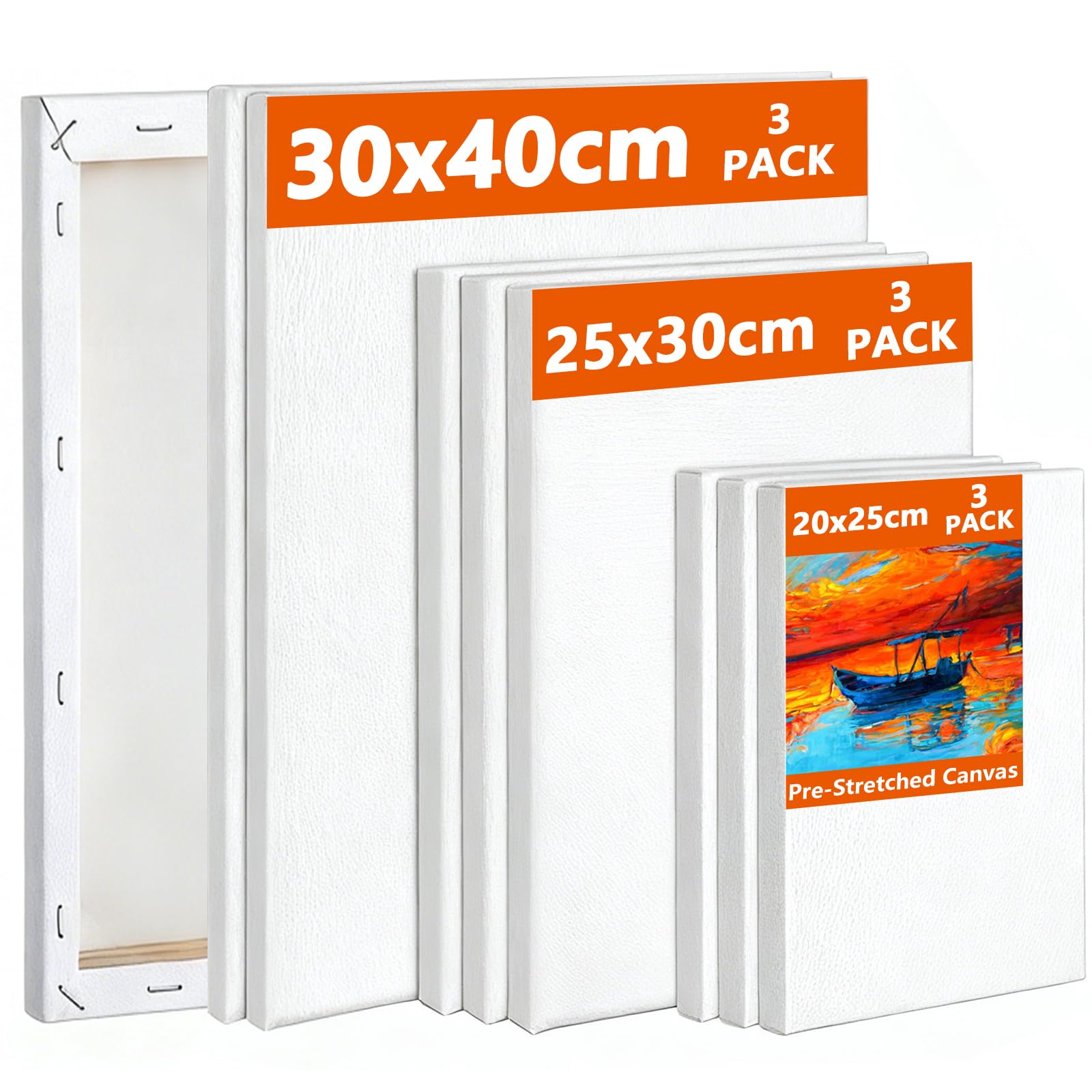 Koncci Stretched Canvas Set - 9 Pack Triple-Primed Cotton for Painting