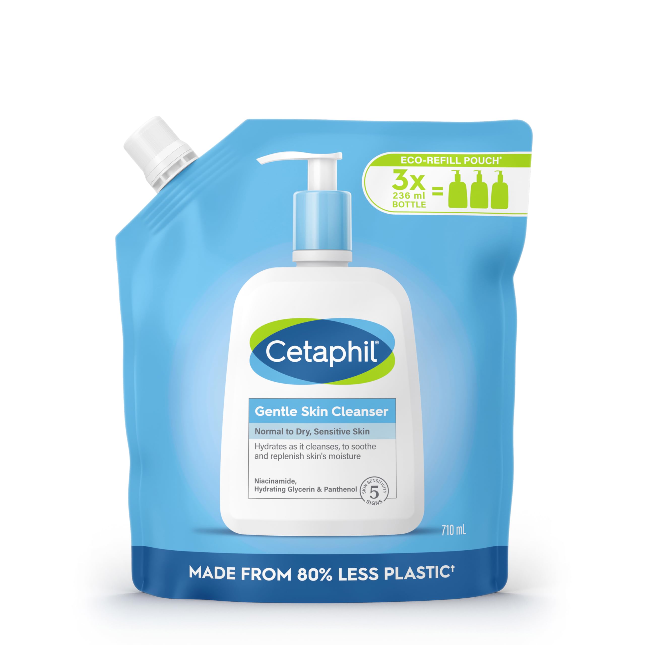 Cetaphil Gentle Skin Cleanser Eco Refill Pouch | 710ml Hydrating Wash