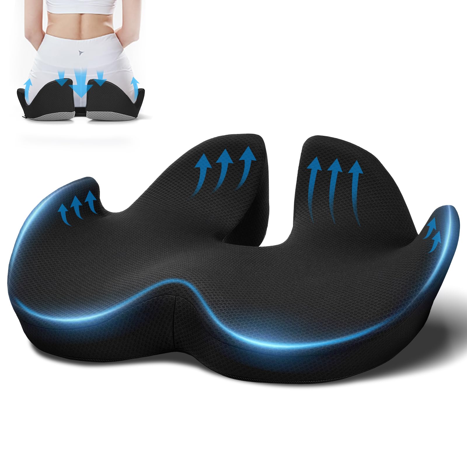 Ajiteogy Memory Foam Seat Cushion | Ergonomic Coccyx & Sciatica Relief