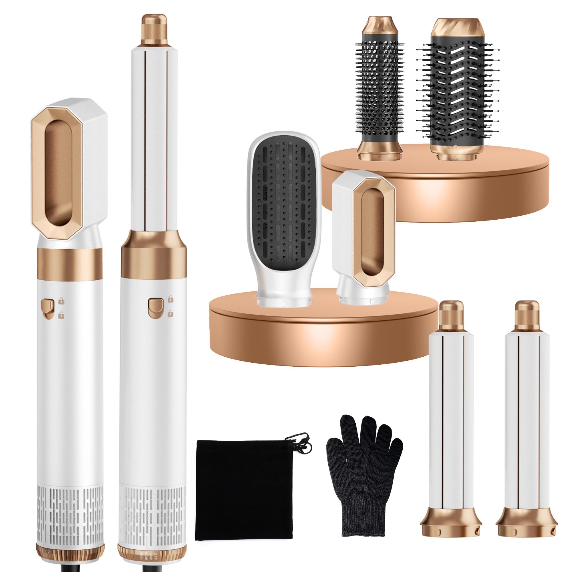 MogaWave 6-in-1 Air Styler – 1000W Hair Dryer Brush & Auto-Wrap Air Curler