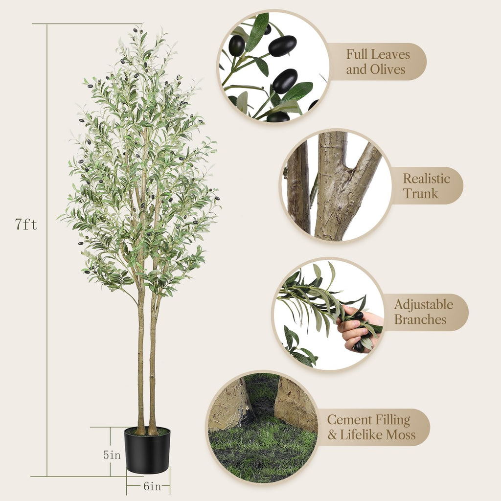 Alupssuc 7FT Artificial Olive Tree | Realistic Faux Silk Potted Plant