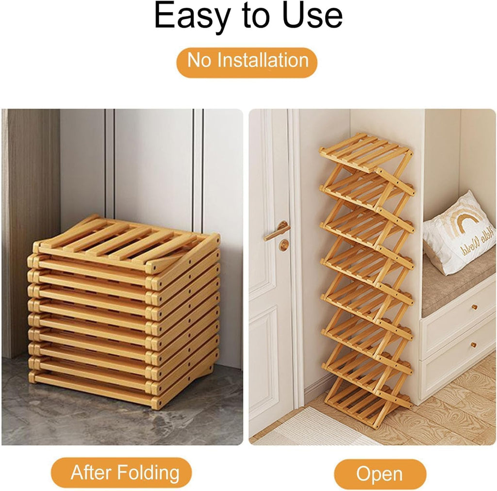 Jolof Store Bamboo Folding Shoe Rack – Narrow Portable 6-Tier Organizer