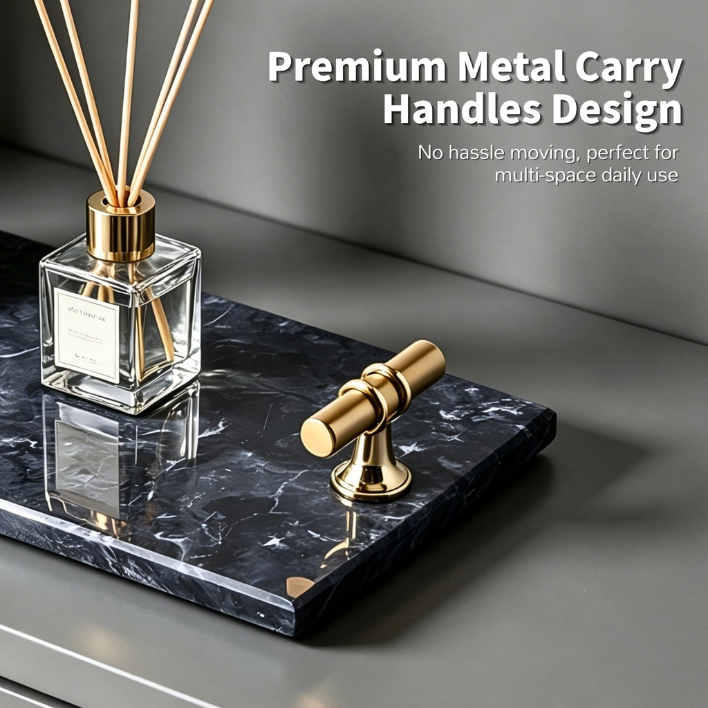 Natural Marble Vanity Tray with Handles & Foot Pads for Bathroom Home Decor - image 3