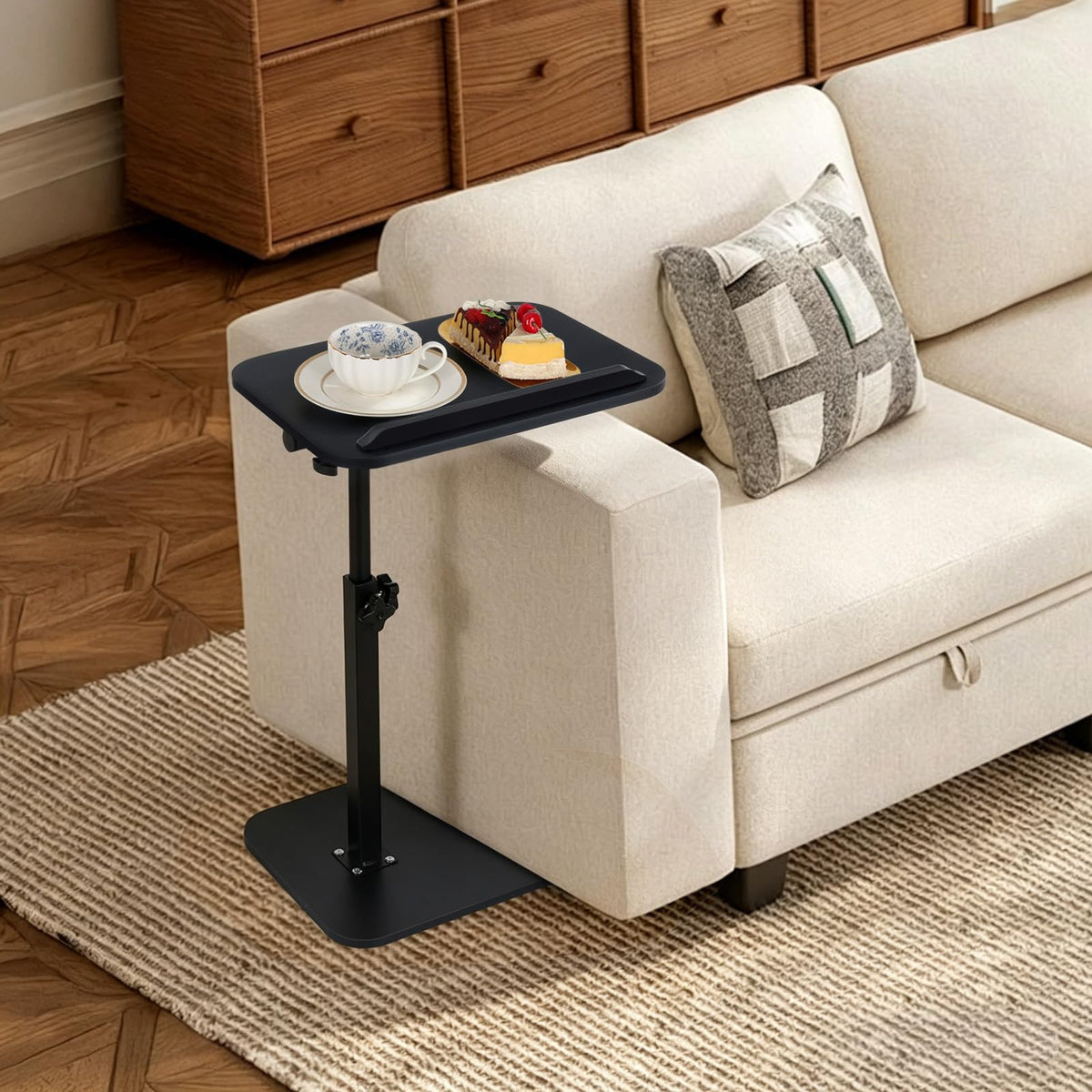 comfoyar C Shaped Side Table Adjustable Height, 360° Swivel 180° Flip Bedside Table with Slat for Sofa Bathtub - image 4