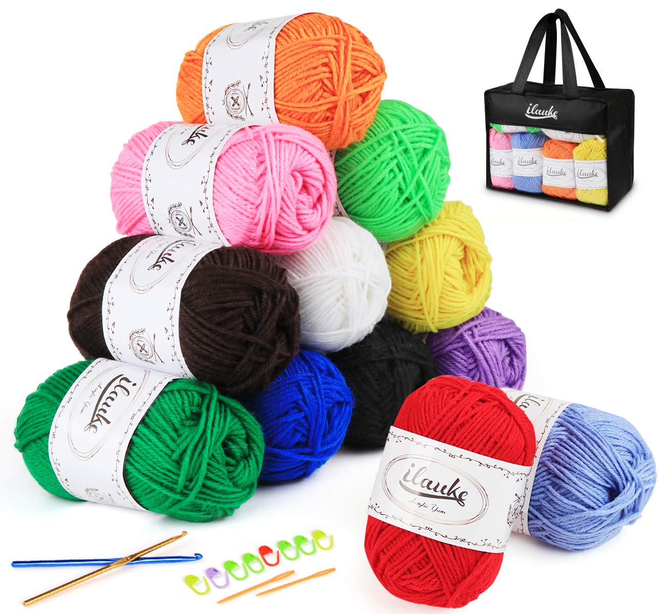 ilauke 12 x 50g Acrylic Crochet Yarn Set | DK Knitting Wool for Beginners
