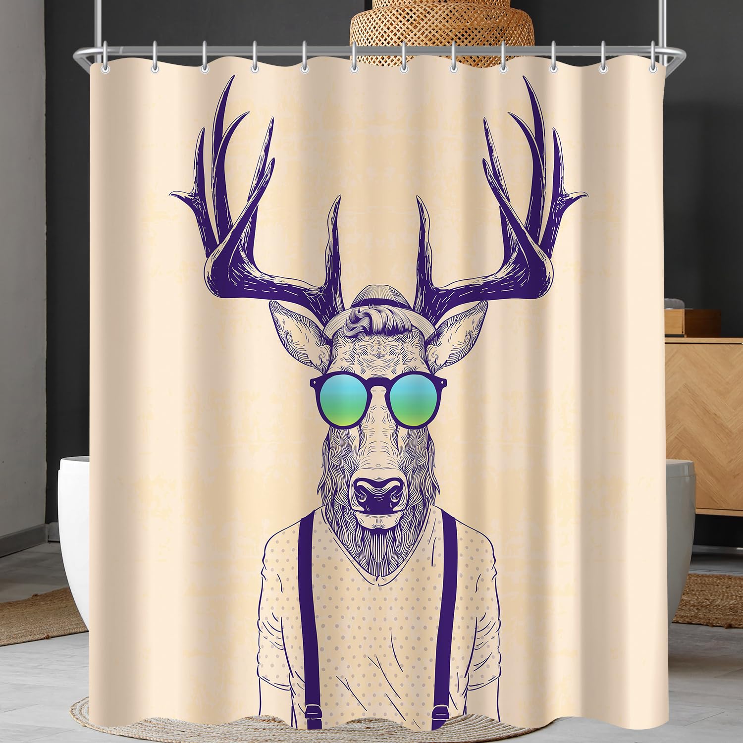 Lerores Animal Shower Curtain | 180x200cm Anti-Mould Weighted Hem