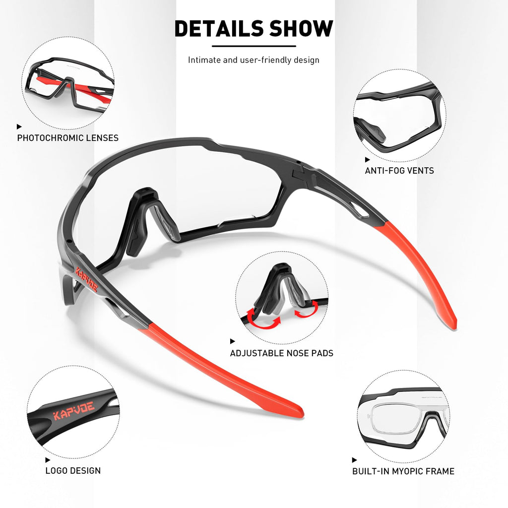 KAPVOE Photochromic Cycling Glasses | UV400 TR90 Sports Sunglasses