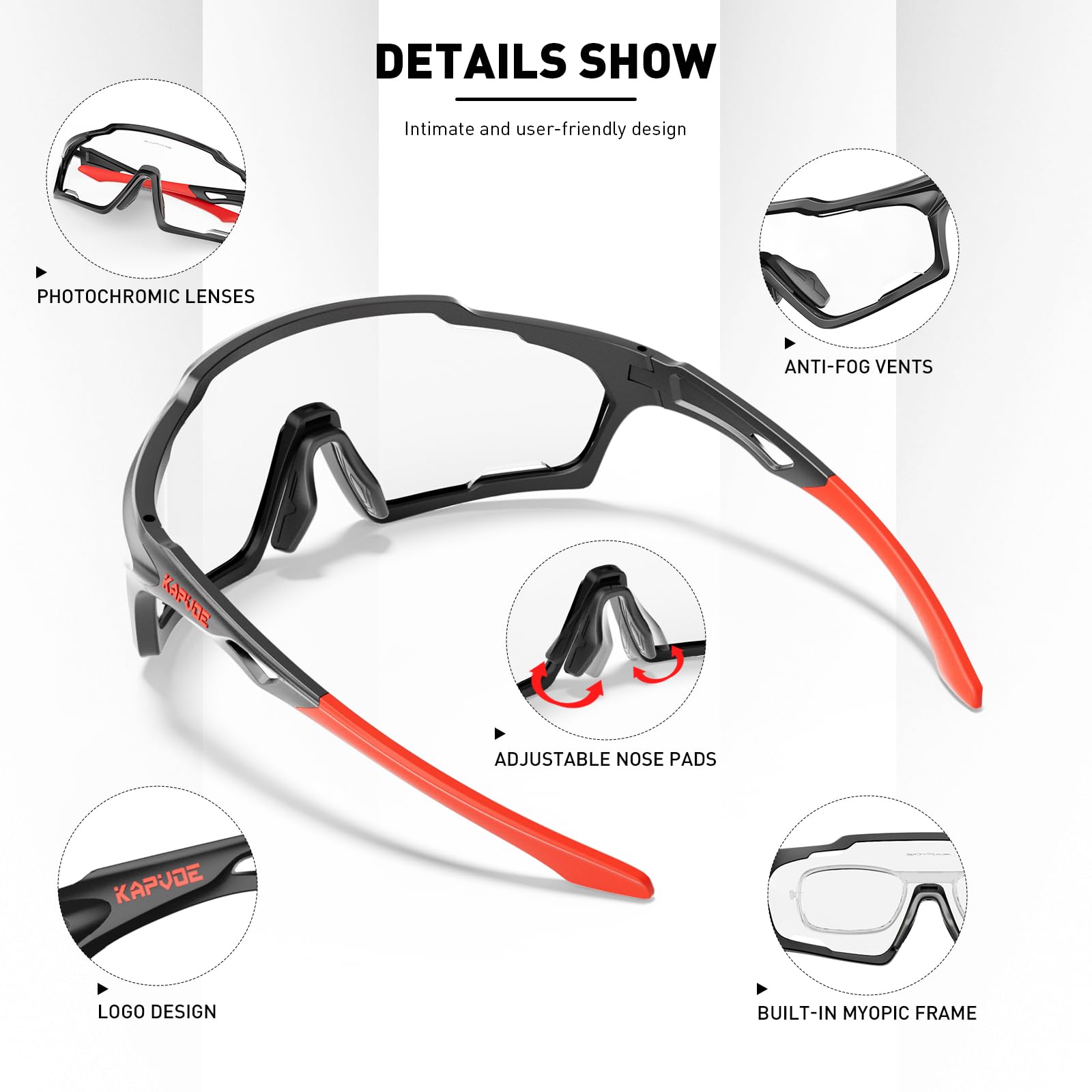 KAPVOE Photochromic Cycling Glasses | UV400 TR90 Sports Sunglasses