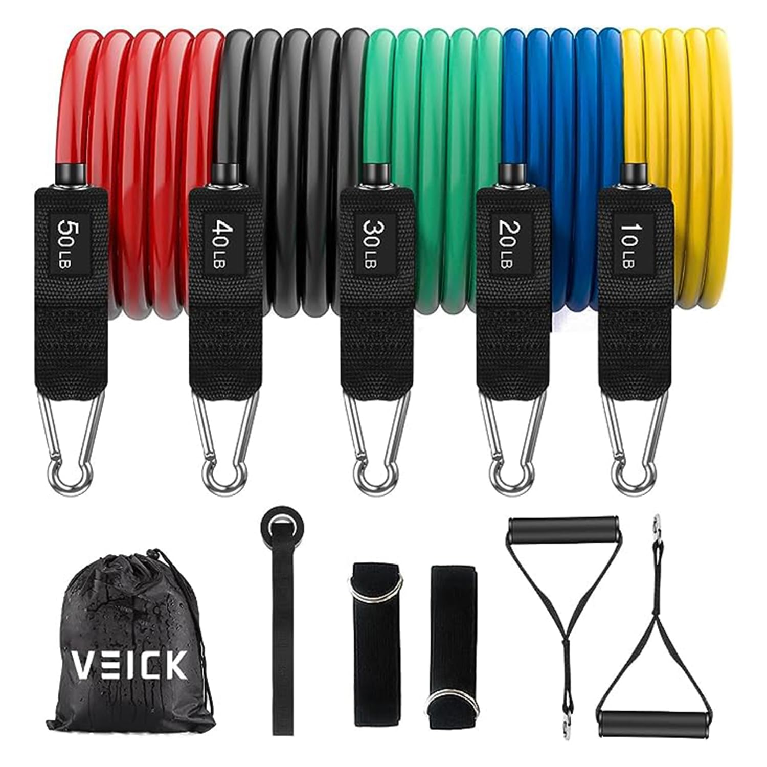 VEICK Resistance Bands Set | 5-Piece Fitness Tubes with Handles - 150lbs