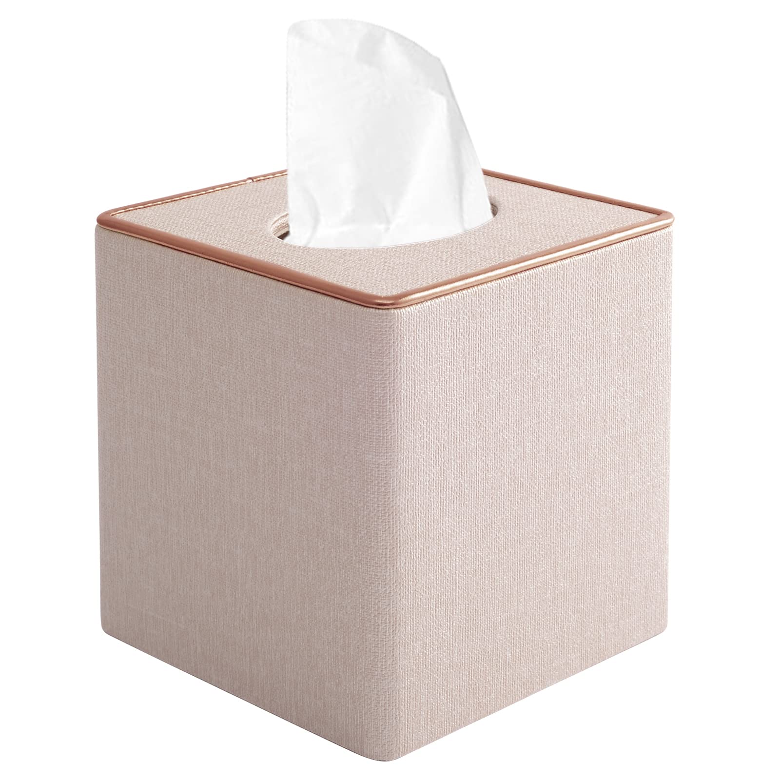 XNONE Square PU Leather Tissue Box Cover – Modern Napkin Holder, Beige
