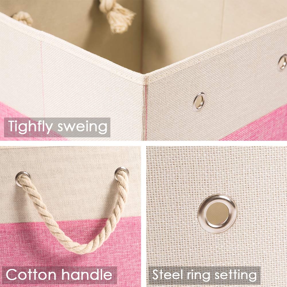Prandom Foldable Cube Storage Bins 28x28x28cm 4-Pack Fabric Linen Storage Baskets Cubes Drawer with Cotton Handles Organizer for Shelves Closet - image 4
