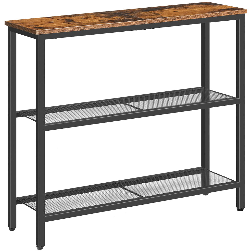 HOOBRO Slim Console Table – 3-Tier Industrial Entryway Table, Rustic Brown
