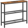 HOOBRO Slim Console Table – 3-Tier Industrial Entryway Table, Rustic Brown