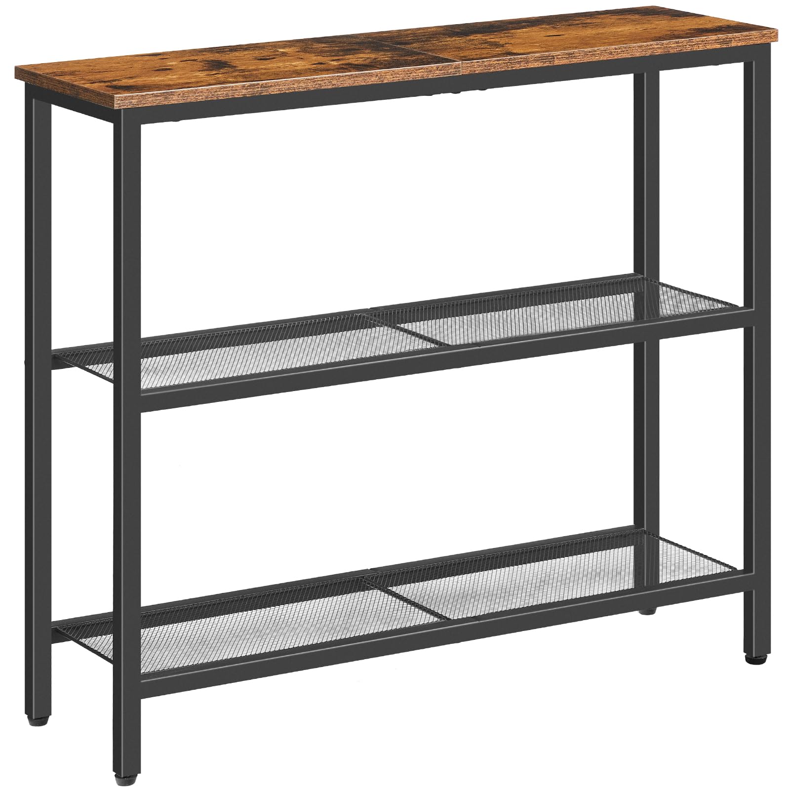 HOOBRO Slim Console Table – 3-Tier Industrial Entryway Table, Rustic Brown