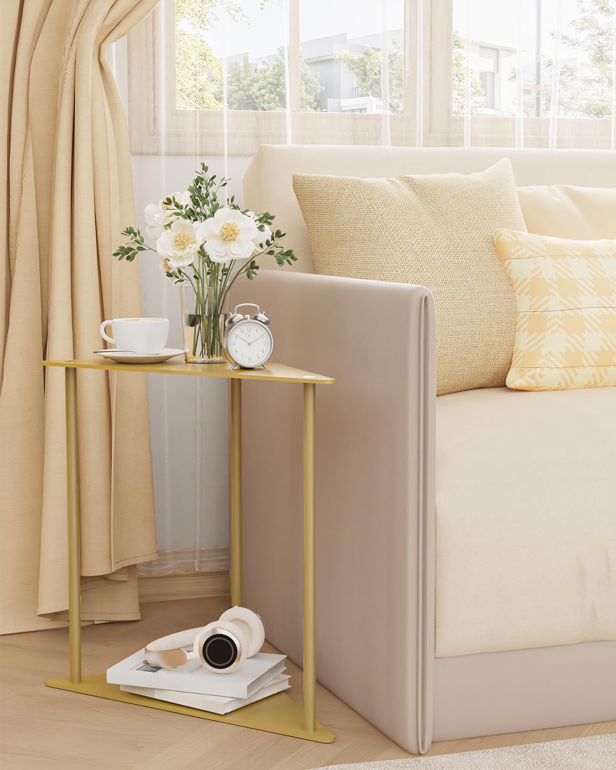 Yawinhe Triangle Metal Side Table,2-Tier Small Corner Table,Golden,2 Pack - image 5
