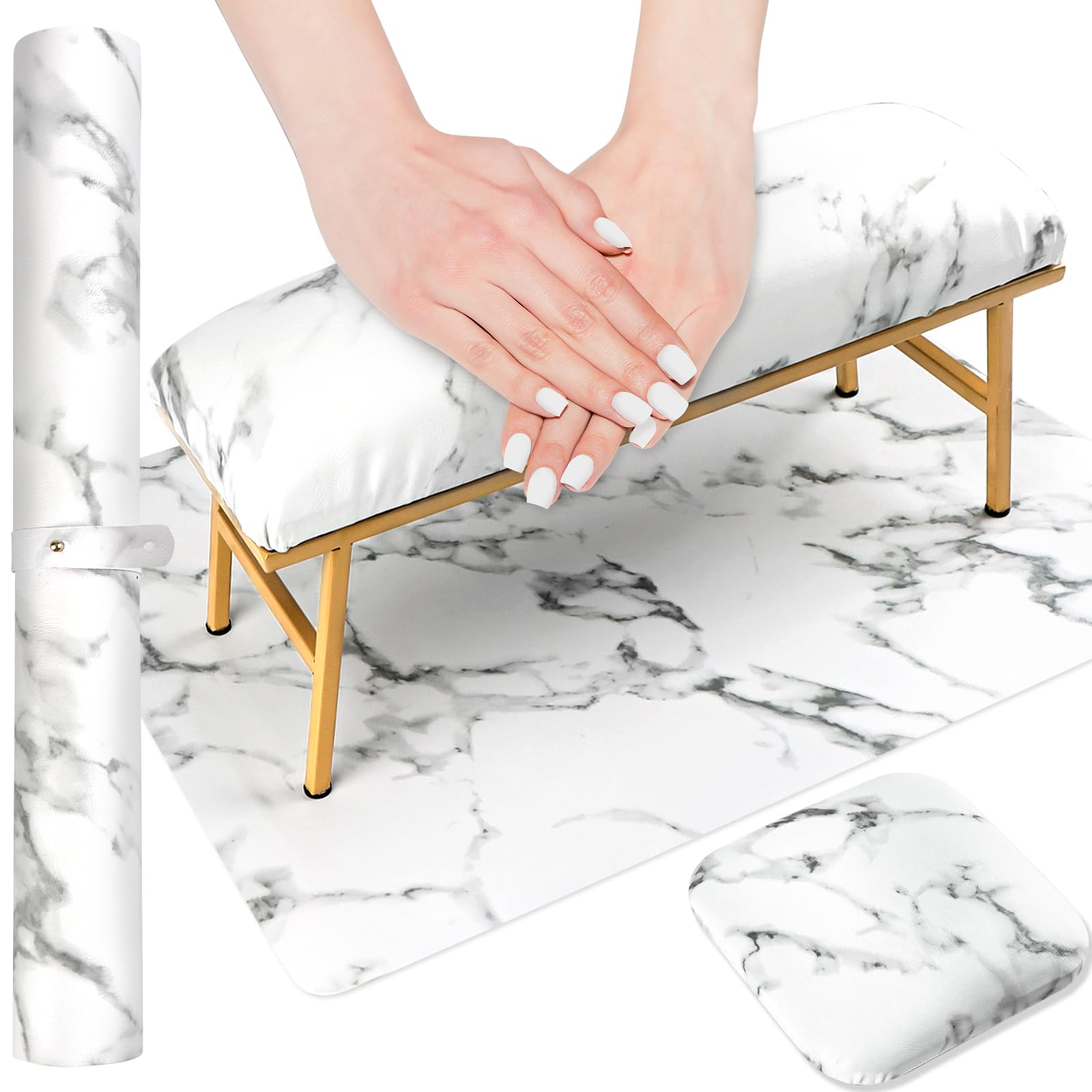 EBANKU Microfiber Leather Nail Arm Rest – Marble Manicure Hand Pillow Set