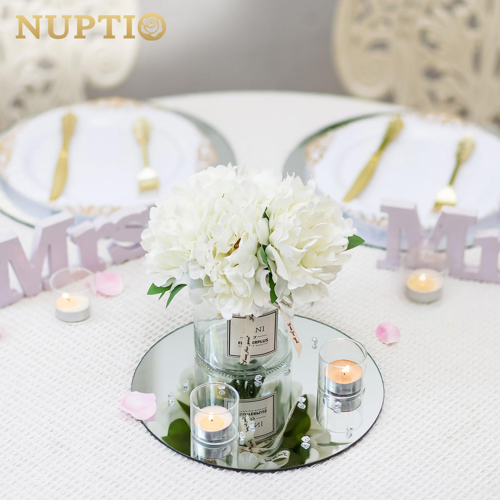 Nuptio 25cm Round Mirror Centerpieces | 12 Pcs Glass Candle Plates