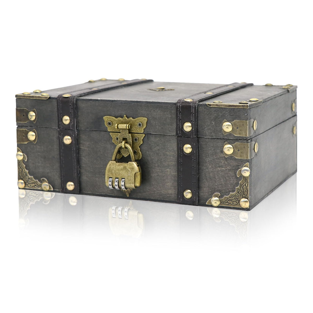 Forbabe Wooden Treasure Chest 24 x 17 x 10 cm - Vintage Treasure Chest with Lock - image 1