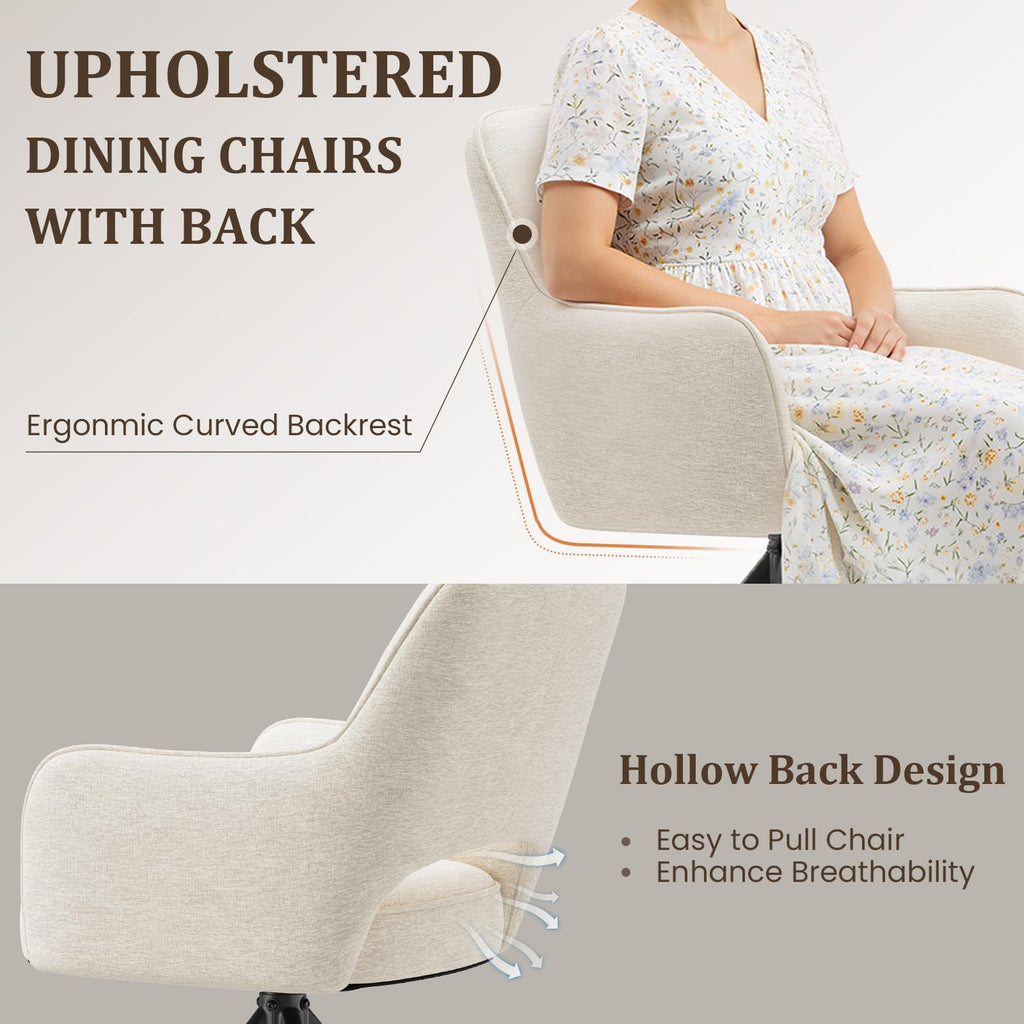 COLAMY 360°Swivel Dining Chairs Set of 2, Fabric Chairs for Dining Room with Armrests, Hollow Backrest and Thick Seat Cushion - image 3