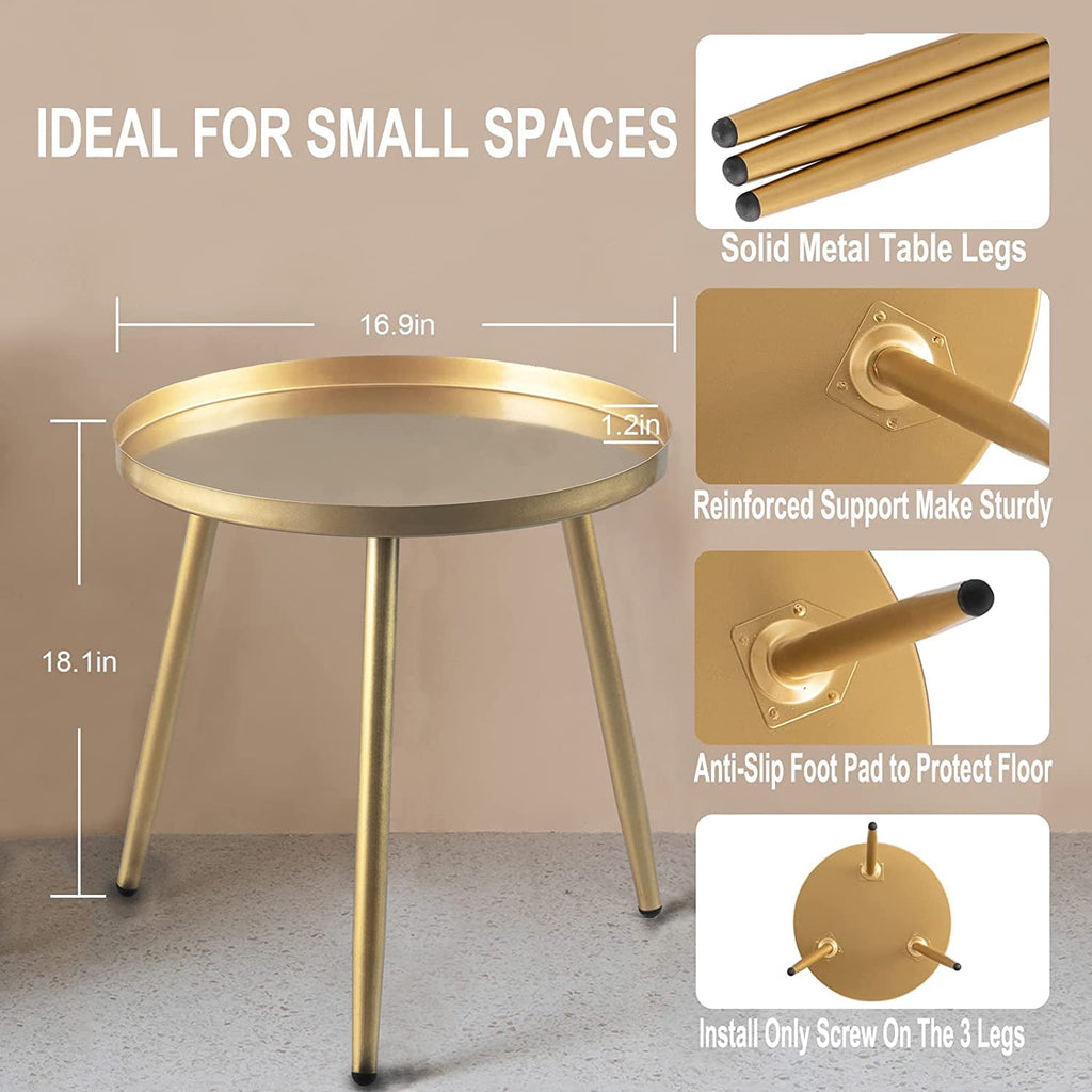 AOJEZOR Round Metal Side Table | Gold Small End Table for Living Room