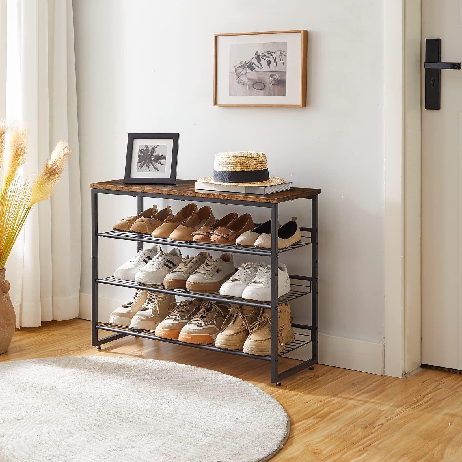HOOBRO 4-Tier Industrial Shoe Rack – Adjustable Metal Storage Organizer