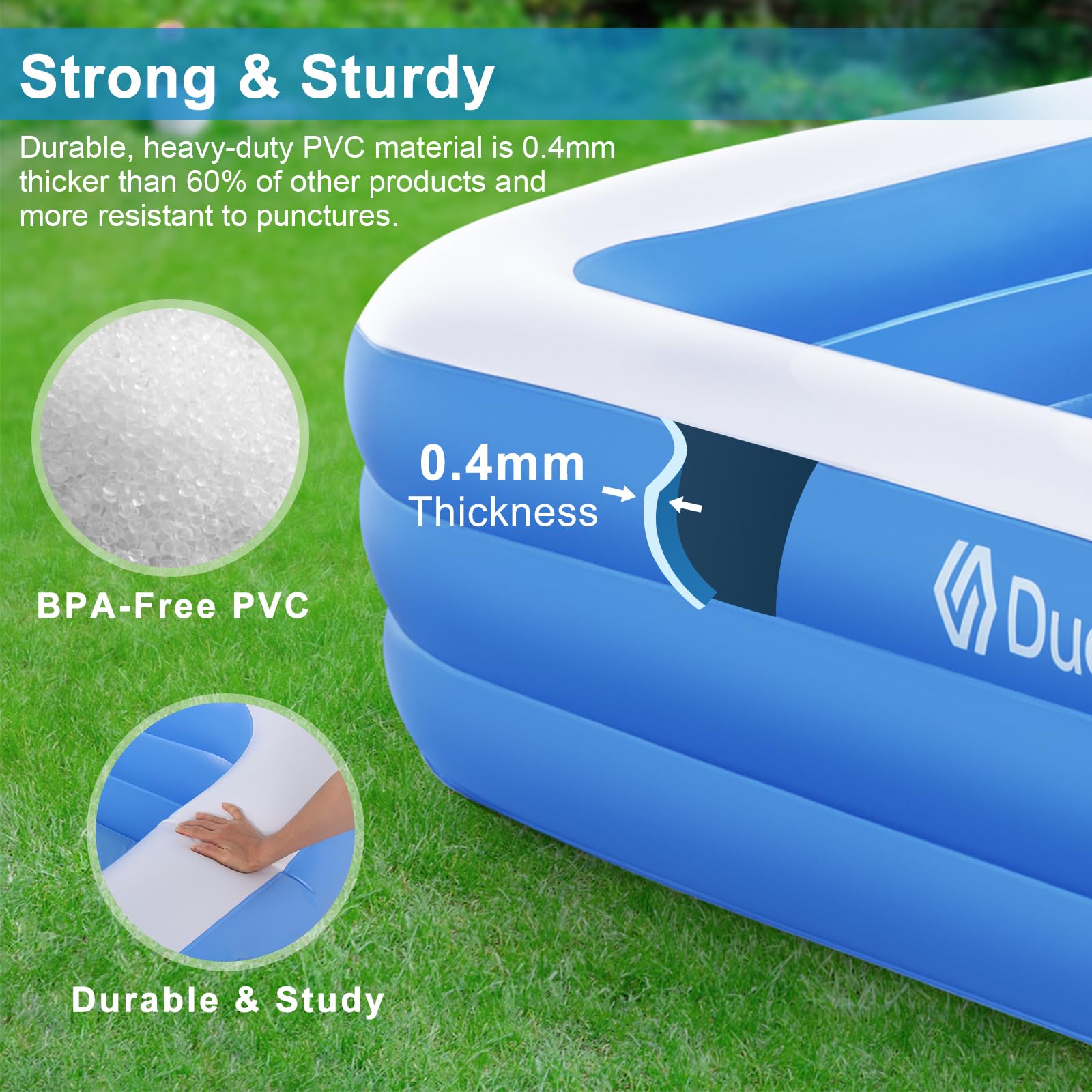 Duerer Inflatable Swimming Pool | 241cm Family Paddling Pool for Backyard