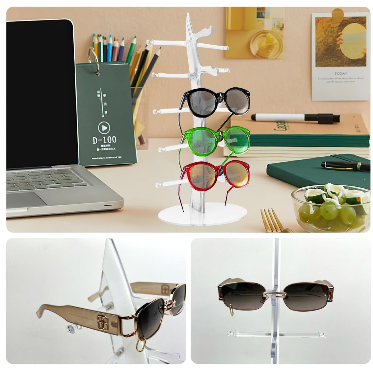 Omevett 5-Pair Plastic Sunglasses Stand - Transparent Sunglasses Holder for Multiple Pairs - Glass Cabinet Display - Eyeglasses Organizer - image 4