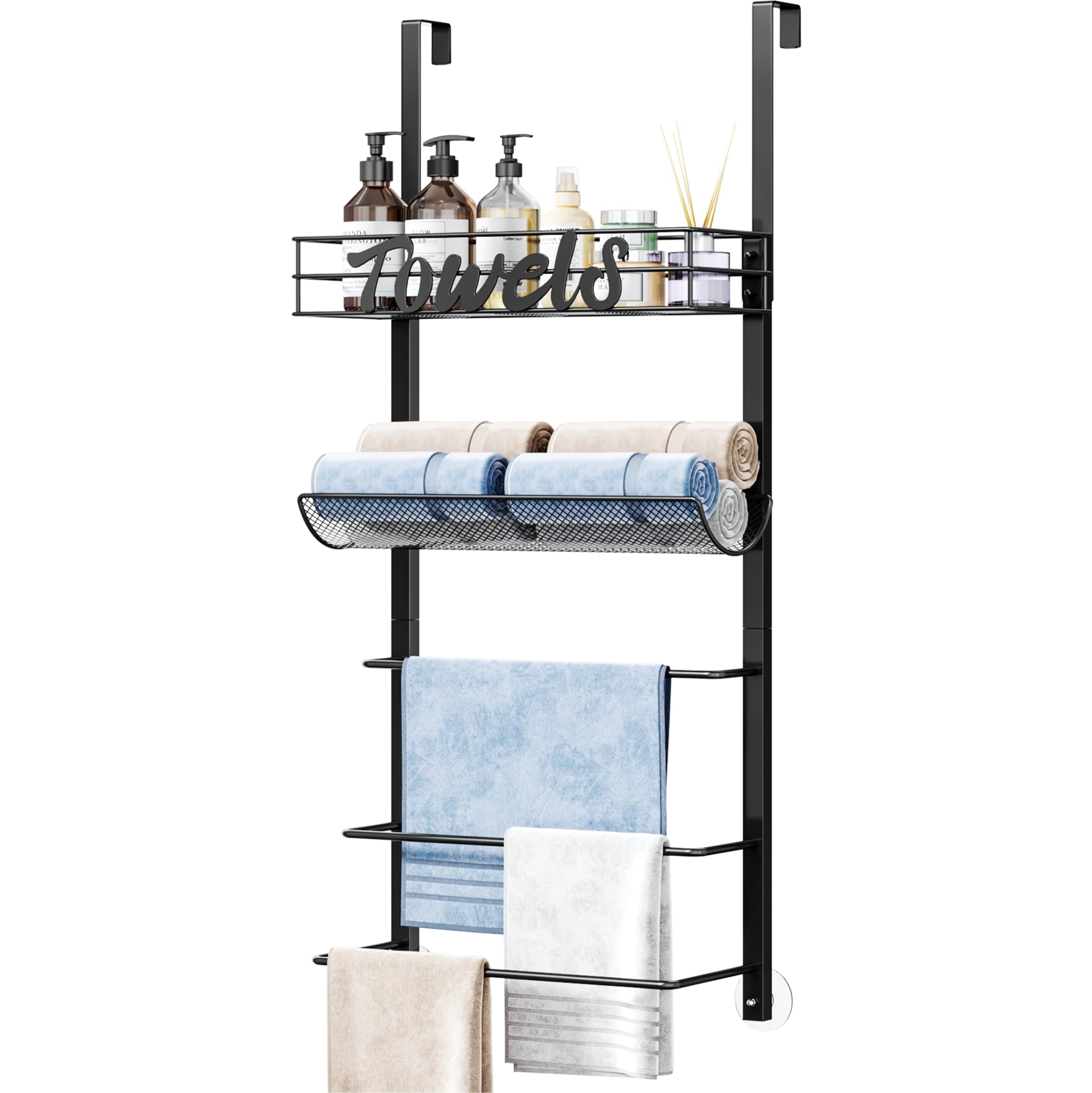 SWTYMIKI Over Door Towel Rack – 5 Tier Wall Mounted Metal Storage Shelf