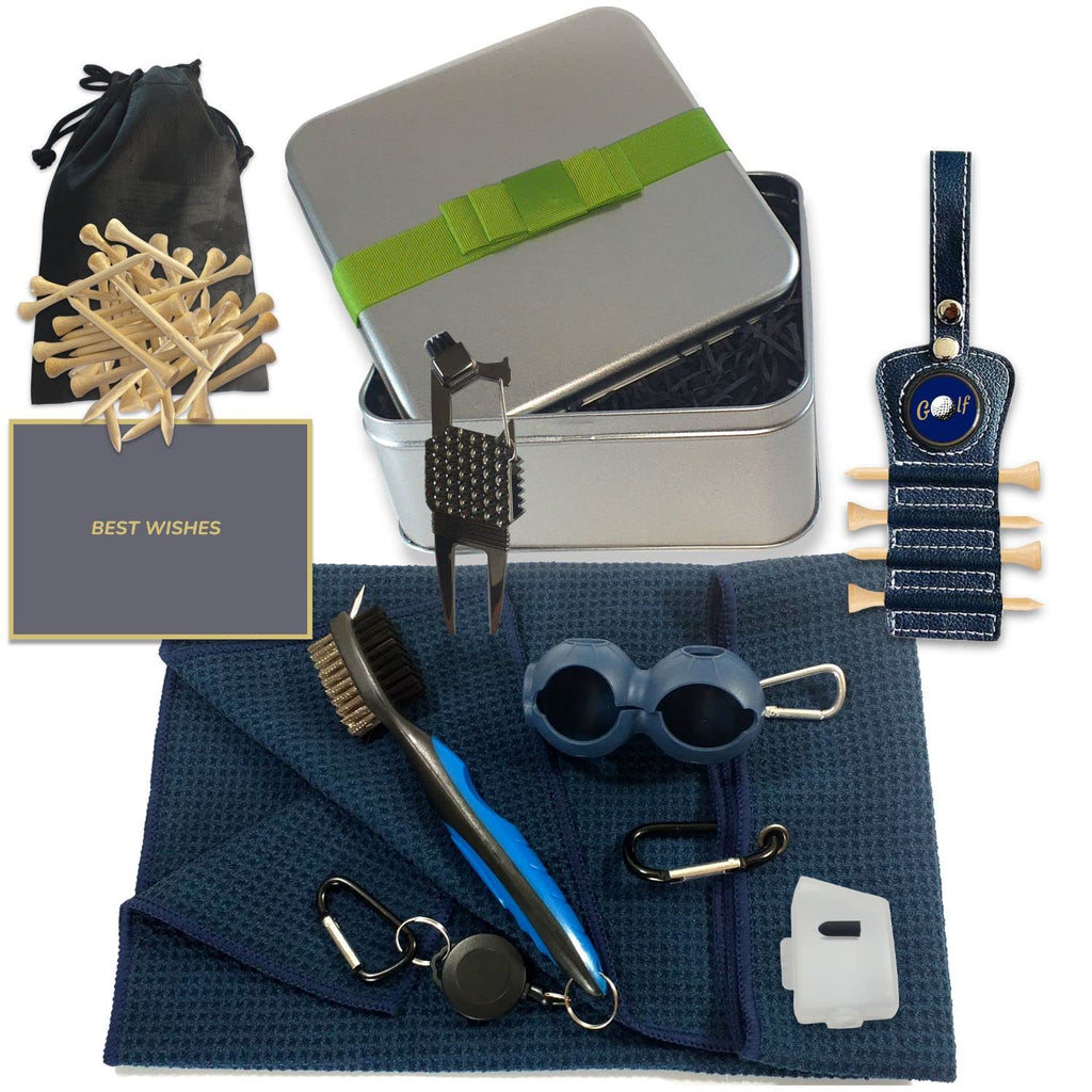 Golf Gift Set - 8-Piece Navy Blue Accessory Kit with Towel