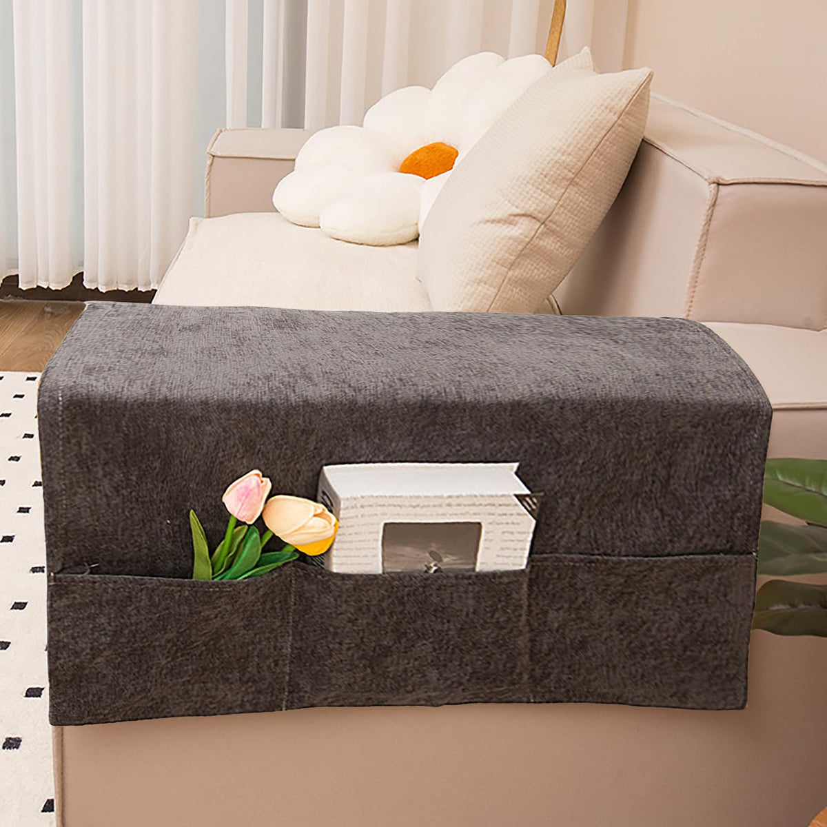 TINAYAUE Sofa Armrest Organiser with 3 Large Pockets for Remote Control, Keys, Glasses