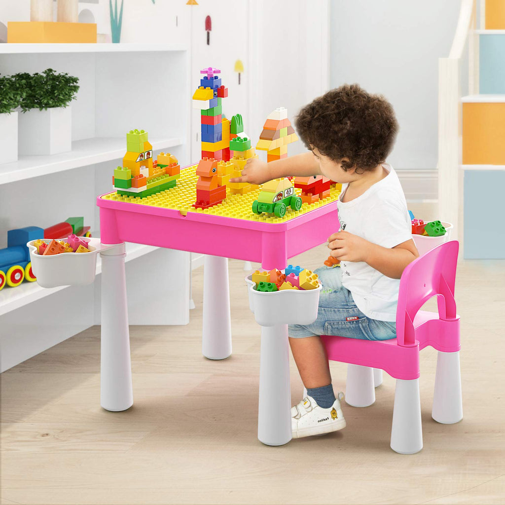 burgkidz Toddler Activity Table and Chair Set with 128 Building Bricks