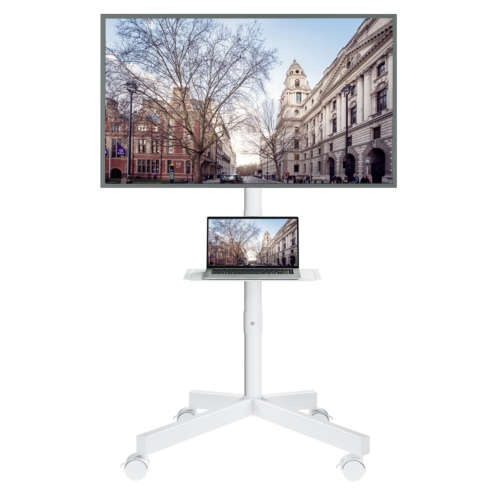 BONTEC Mobile TV Stand – Rolling TV Cart with Shelf for 23-60in TVs