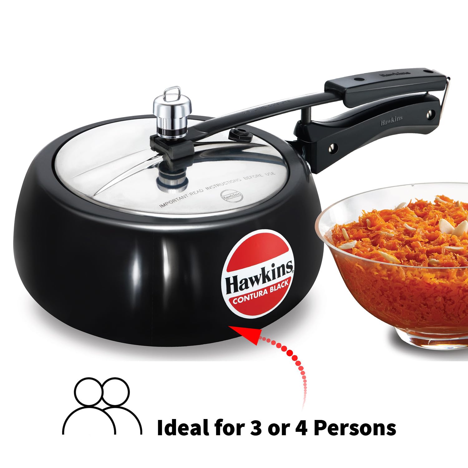 Hawkins Contura 3.5L Hard Anodised Pressure Cooker – Black Handi (CB35)