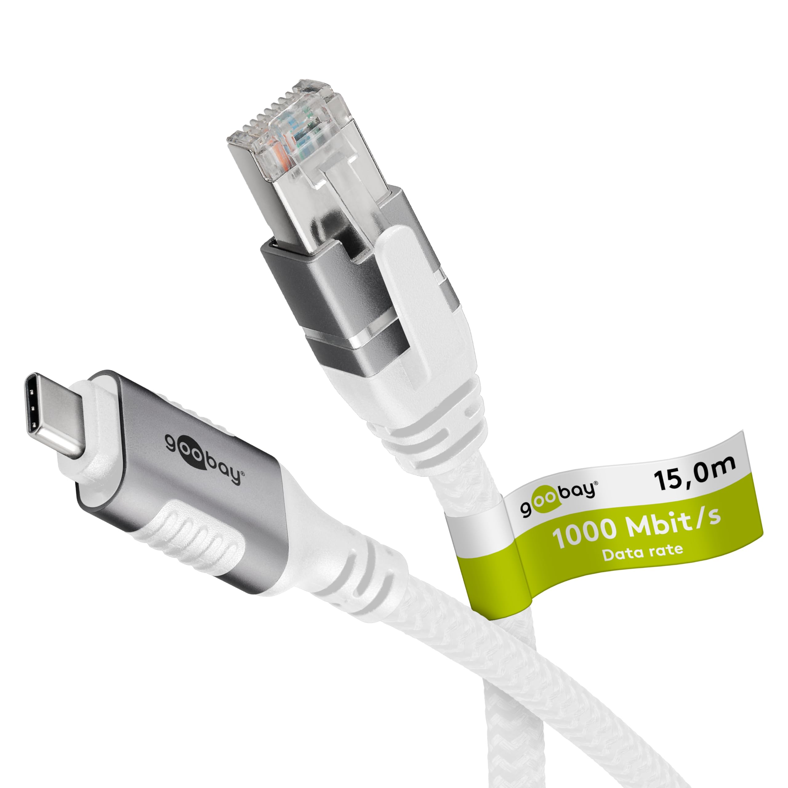 Goobay USB C to RJ45 Ethernet CAT 6 Cable – 15m 1Gbps LAN Adapter
