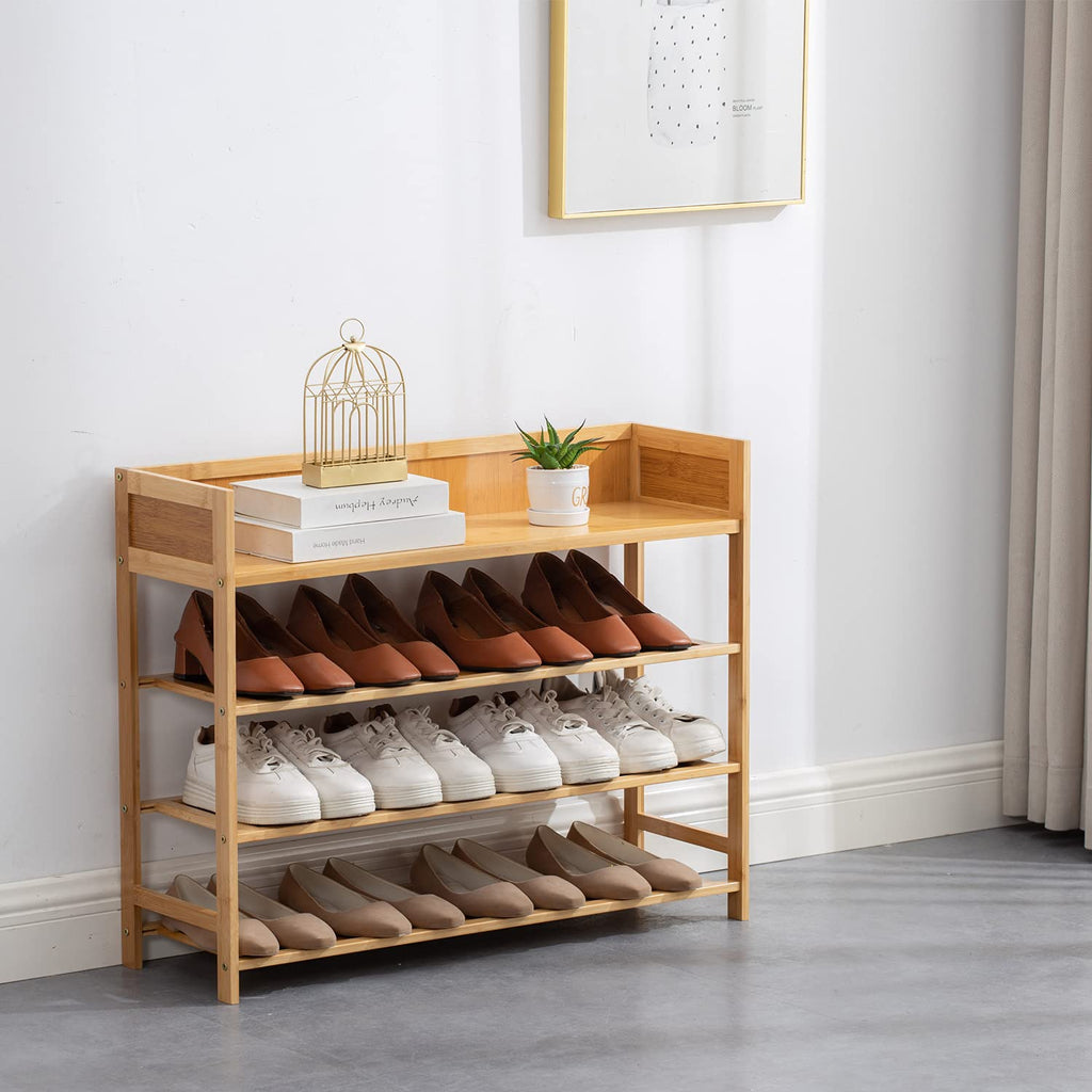 SOBIBO 4-Tier Bamboo Shoe Rack – 80cm Natural Wood Entryway Storage Shelf