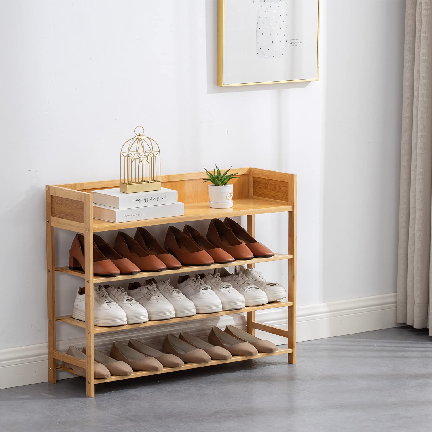 SOBIBO 4-Tier Bamboo Shoe Rack – 80cm Natural Wood Entryway Storage Shelf