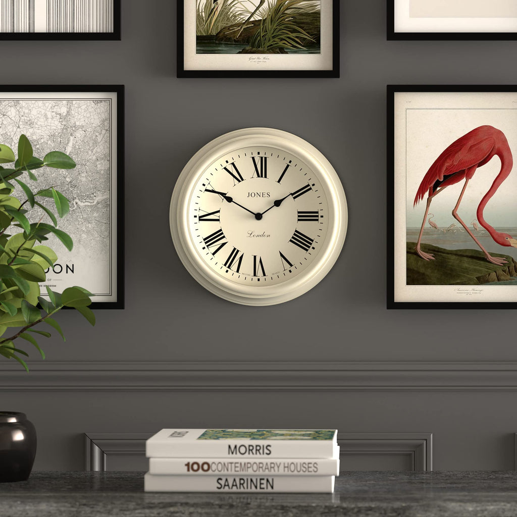 Jones Clocks Venetian Wall Clock – 30cm White Round Roman Numeral