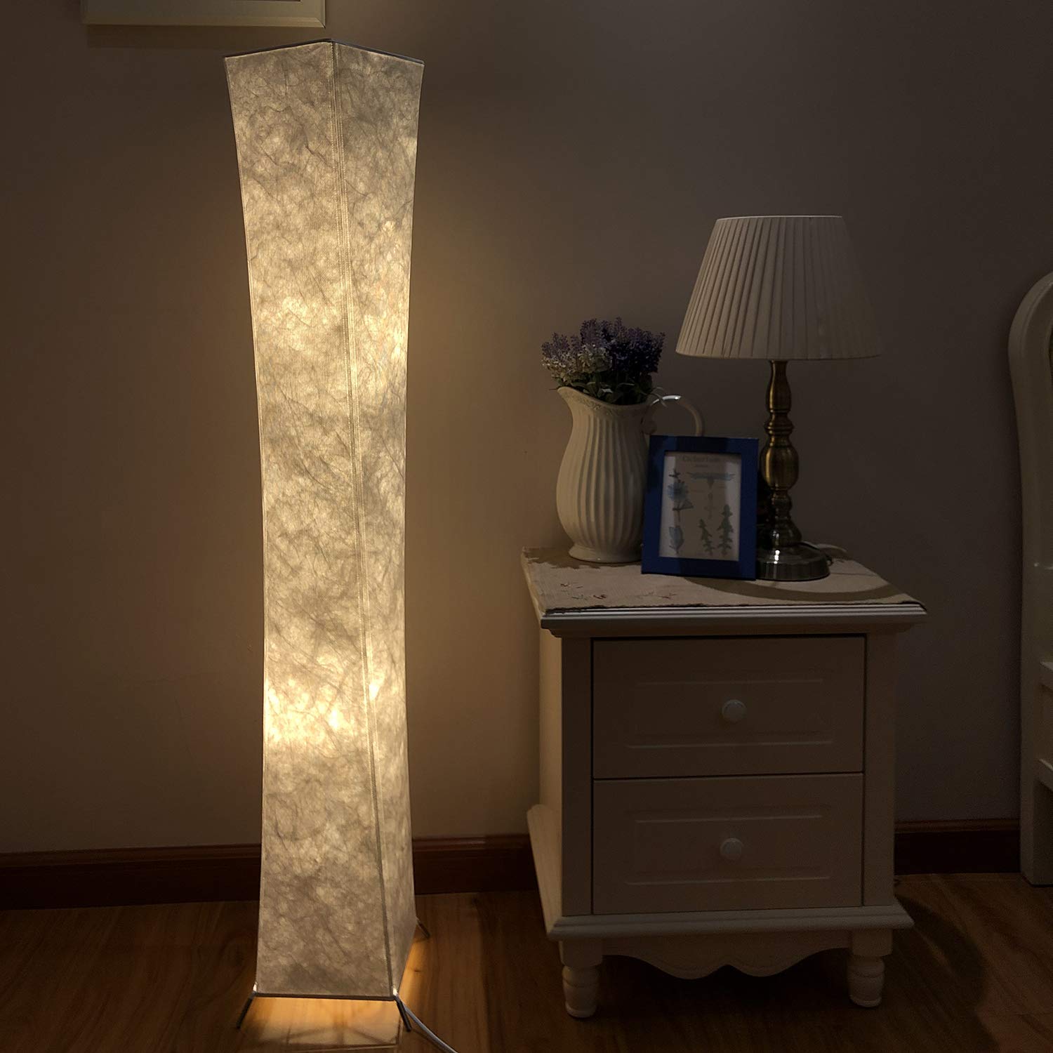 Cross Zebra Modern Arc Floor Lamp - Minimalist White Fabric Standing Light