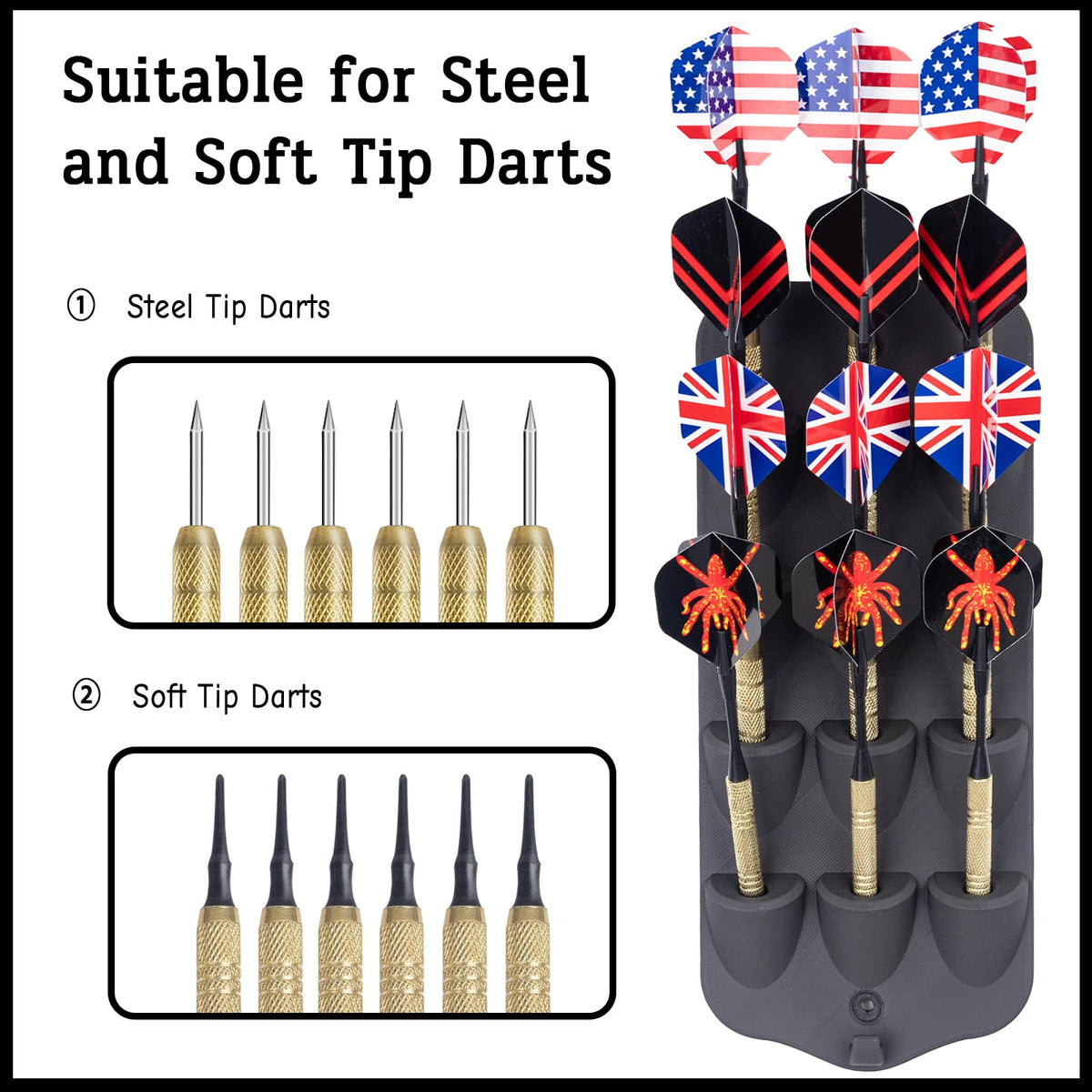 Extguds Dart Holder Wall Mount,Dart Display Rack,Dart Stand Displays 12 Steel/Soft Tip Darts,with Storage Bag,Screws, expansion tube,Screwdriver - image 4