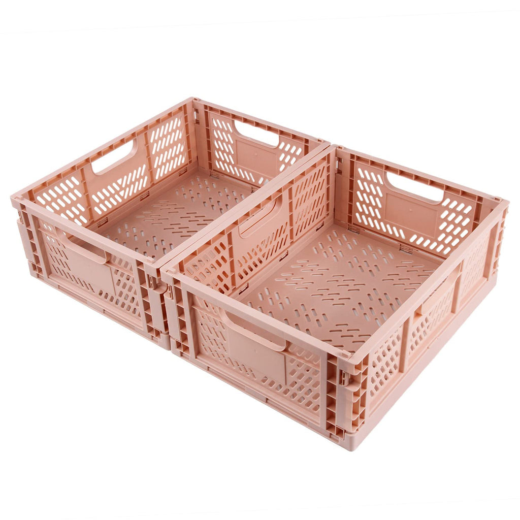 Spesh 2 Pcs Collapsible Storage Boxes Stackable Storage Baskets Folding Plastic Crates Foldable Crate Bins with Handles for Desk,Shelf,Cupboard