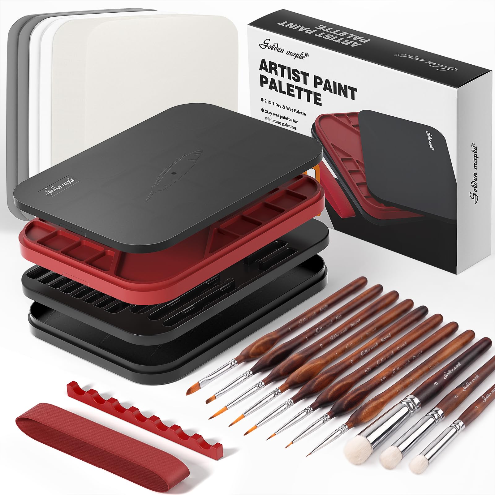 Golden Maple Miniature Painting Kit with Wet Palette and 11 Brushes