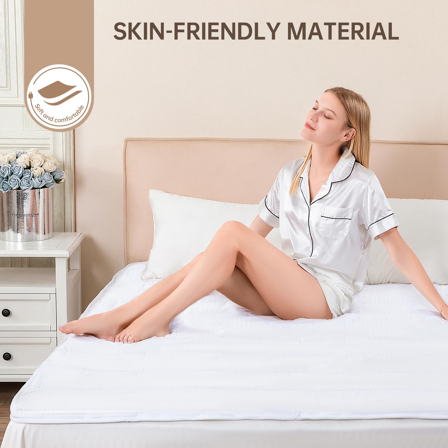 BWARM HOME King Electric Blanket | Dual Control Cotton Mattress Cover
