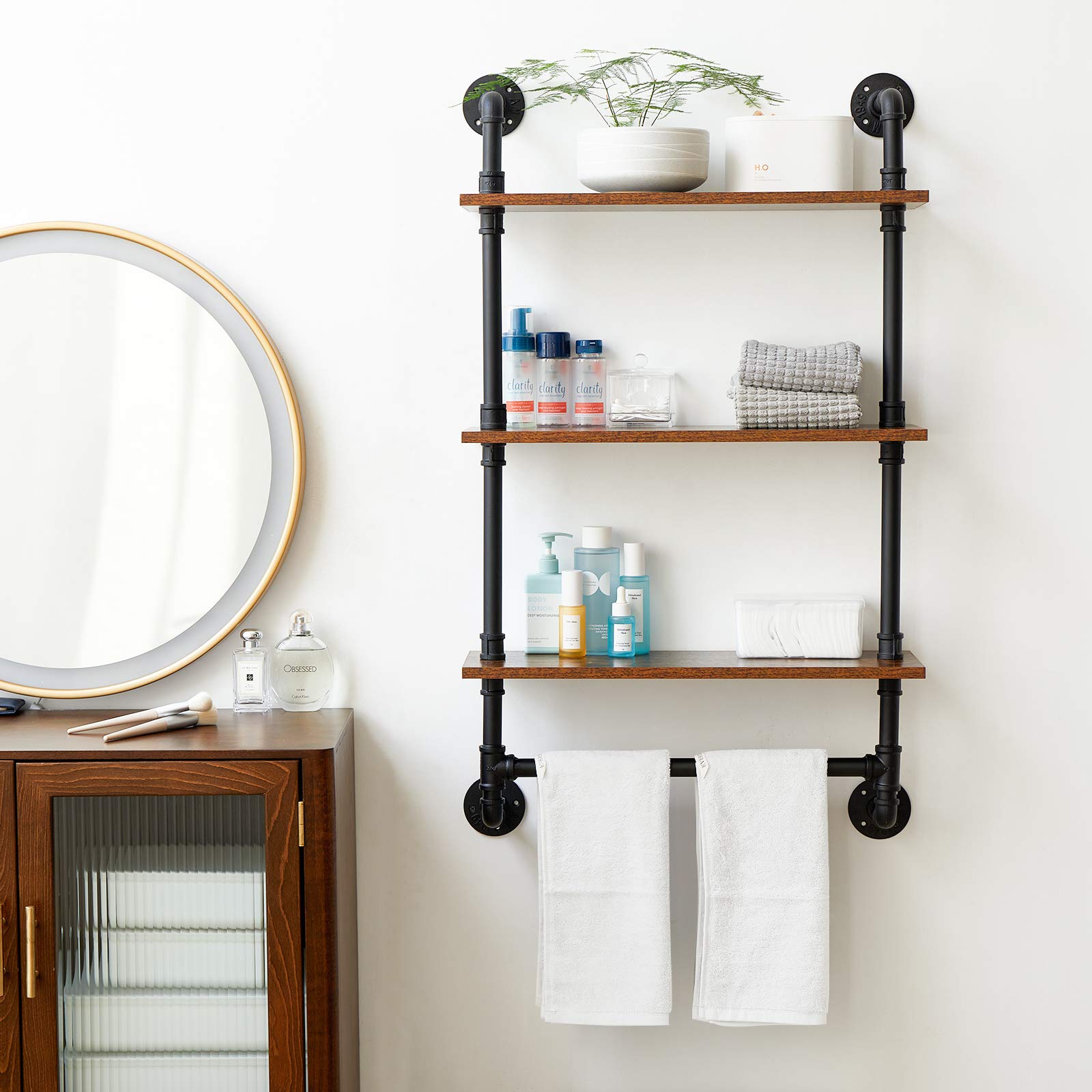 IBUYKE Industrial Pipe Floating Shelves | 2-Tier Rustic Wall Shelf