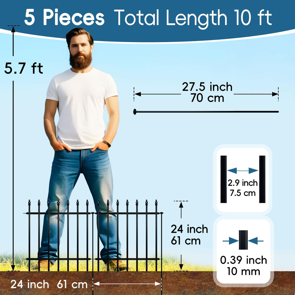 Thealyn Metal Garden Fence – 5-Panel No-Dig Wrought Iron Dog Barrier