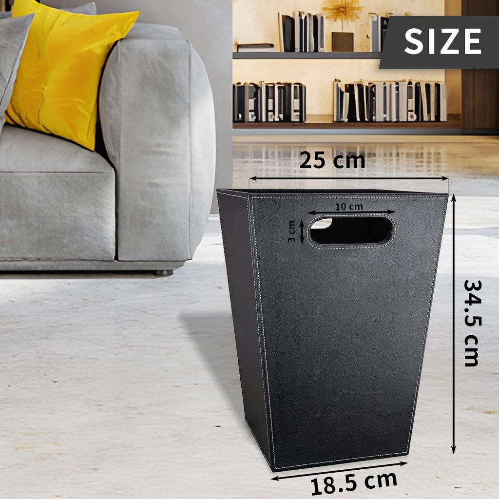 GORESE Office Square Waste Paper Bin Leather Modern Design Waste Paper Bin for Kitchen, Bathroom, Office Black