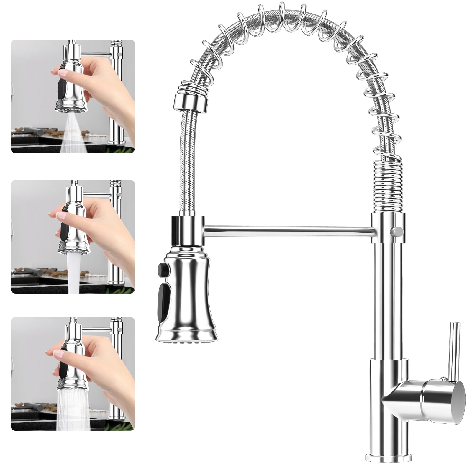 Hanviter Pull Out Kitchen Mixer Tap | 360° Swivel 3-Spray Chrome Faucet
