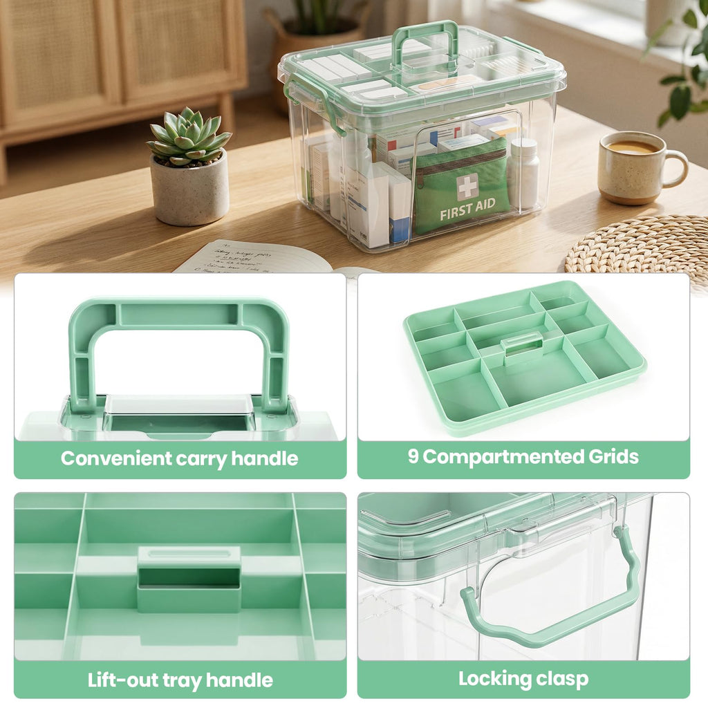 Stidyzo Medicine Storage Box, Large Storage Boxes with Lid, Green - image 3