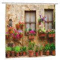 Jolof Store Garden Shower Curtain – 3D Stone Wall & Floral Polyester